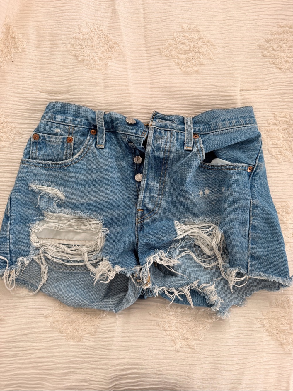 Levi's Light Blue Ripped Denim Shorts